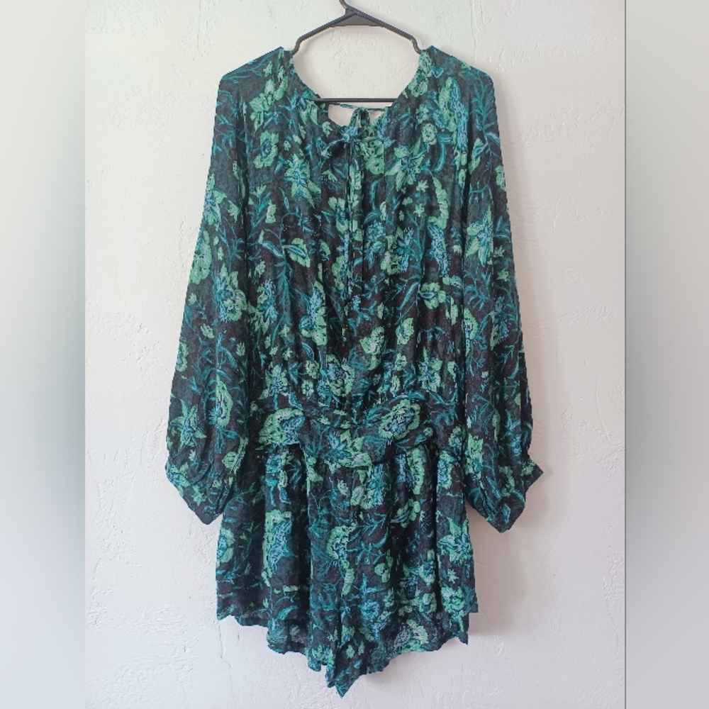 NWOT Free Peopke Dance Til Dawn Teal Green Floral Long-Sleeve Romper